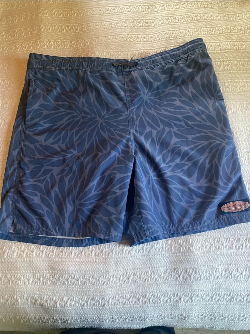 Vineyard Vines Blue Swim Shorts with Pink Logo Patch